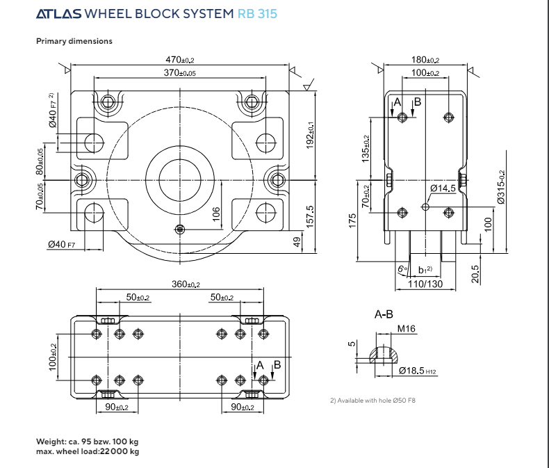 ATLAS-RB 315 wheel block system size 